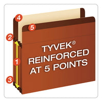 Premium Reinforced Expanding File Pockets, 5.25" Expansion, Letter Size, Red Fiber, 5-box