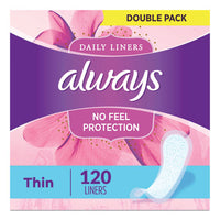 Thin Daily Panty Liners, Regular, 120-pack, 6 Packs-carton