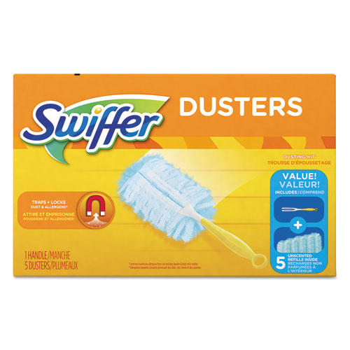 Dusters Starter Kit, Dust Lock Fiber, 6" Handle, Blue-yellow