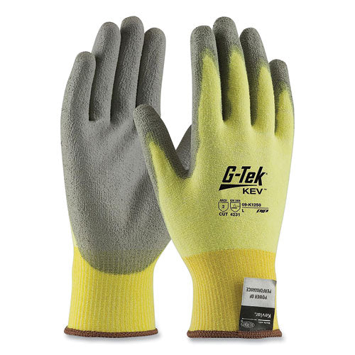 G-tek Kev Cut-resistant Seamless-knit Gloves, Large (size 9), Yellow-gray, 12 Pairs