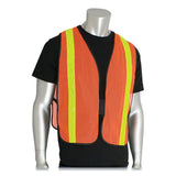 Hook And Loop Safety Vest, Hi-viz Orange With Yellow Prismatic Tape, One Size Fits Most