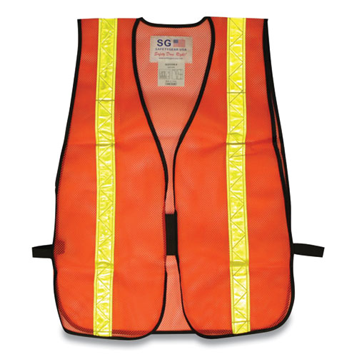 Hook And Loop Safety Vest, Hi-viz Orange With Yellow Prismatic Tape, One Size Fits Most