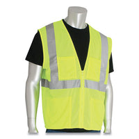 Ansi Class 2 Four Pocket Zipper Safety Vest, Polyester Mesh, Hi-viz Lime Yellow, Large