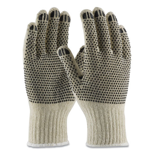 Pvc-dotted Cotton-polyester Work Gloves, Large, Gray-black, 12 Pairs