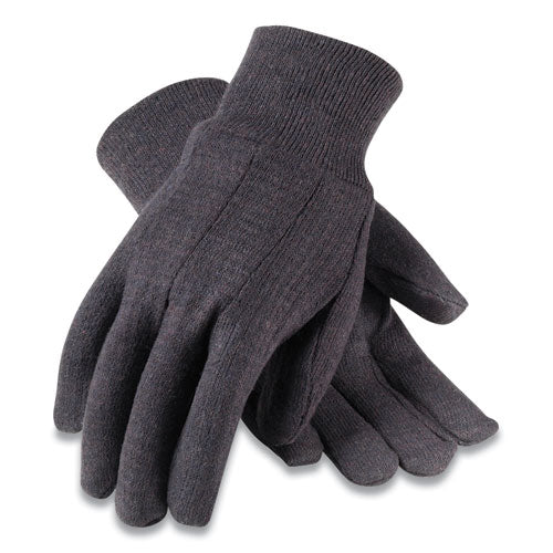 Polyester-cotton Jersey Gloves, Men's, Brown, 12 Pairs