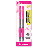 G2 Premium Breast Cancer Awareness Gel Pen, Retractable, Fine 0.7 Mm, Black Ink, Translucent Pink Barrel, 2-pack