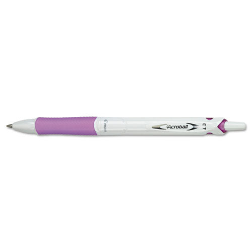 Acroball Purewhite Advanced Ink Ballpoint Pen, Retractable, Fine 0.7 Mm, Black Ink, White-purple Barrel