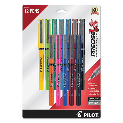 Precise V5 Stick Roller Ball Pen, Fine 0.5mm, Assorted Ink-barrel, Dozen