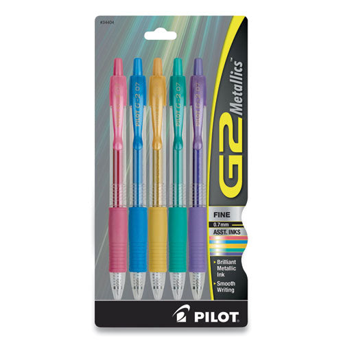 G2 Metallics Gel Pen, Retractable, Fine 0.7 Mm, Assorted Ink And Barrel Colors, 5-pack