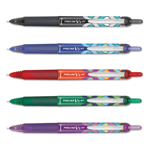 Precise V5rt Deco Collection Roller Ball Pen, Retractable, Extra-fine 0.5 Mm, Assorted Peacock Ink And Barrel Colors, 5-pack