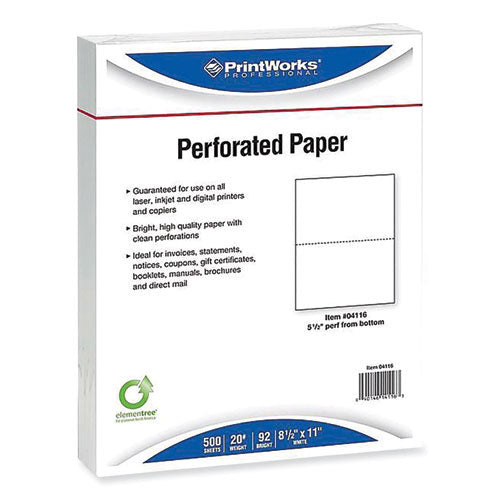 Perforated And Punched Paper, 20 Lb Bond Weight, 8.5 X 11, White, 500-ream, 5 Reams-carton