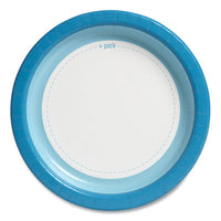 Heavy-weight Paper Plates, 10" Dia, White-blue, 125 Pack