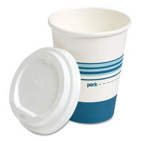 Paper Hot Cup And Plastic Dome Lid Combo, 12 Oz, White-blue, 50 Sets-pack