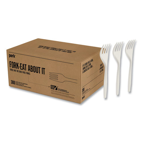 Mediumweight Plastic Cutlery, Fork, White, 300-pack