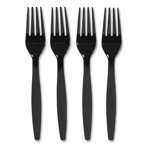 Heavyweight Plastic Cutlery, Fork, Black, 100-pack