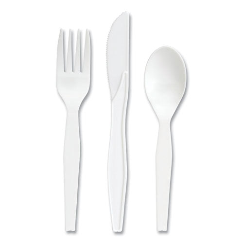Mediumweight Plastic Cutlery, Fork-knife-teaspoon, White, 100 Sets-pack