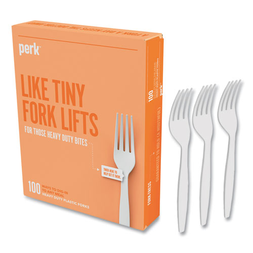 Heavyweight Plastic Cutlery, Fork, White, 100-pack