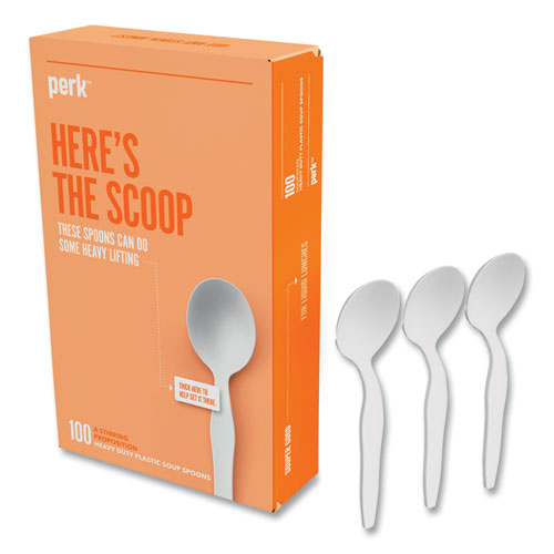 Heavyweight Plastic Cutlery, Soup Spoon, White, 100-pack