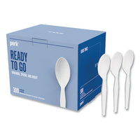 Mediumweight Plastic Cutlery, Teaspoon, White, 300-pack