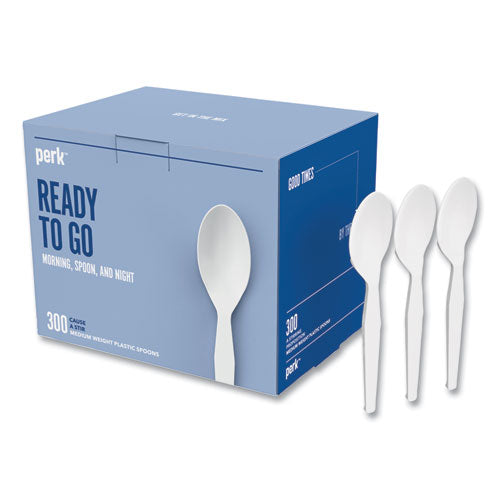 Mediumweight Plastic Cutlery, Teaspoon, White, 300-pack