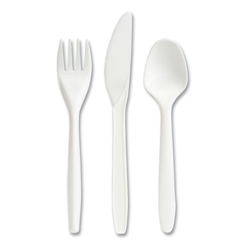 Eco-id Mediumweight Compostable Cutlery, Fork-knife-teaspoon, White, 120 Sets-pack