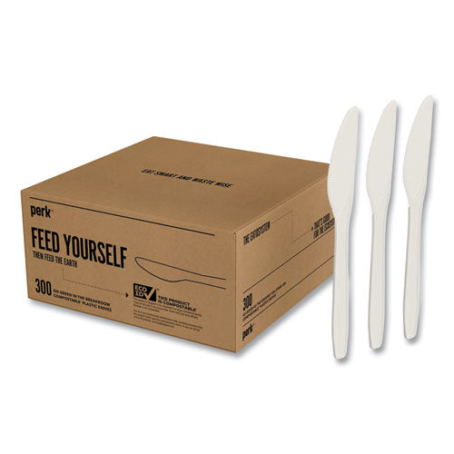Eco-id Compostable Cutlery, Knife, White, 300-pack