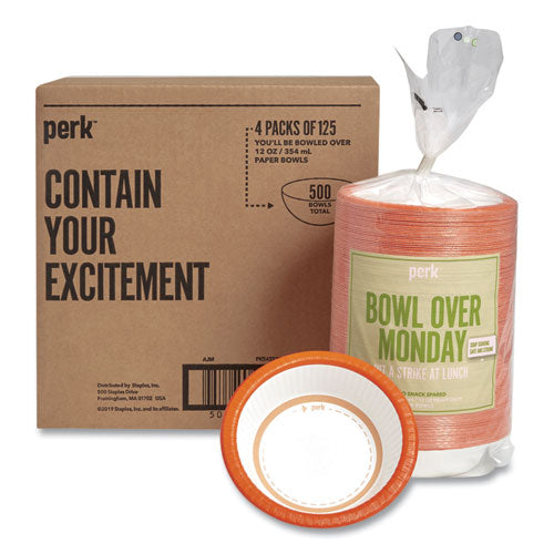 Heavy-weight Paper Bowls, 12 Oz, White-orange, 125-pack, 4 Packs-carton