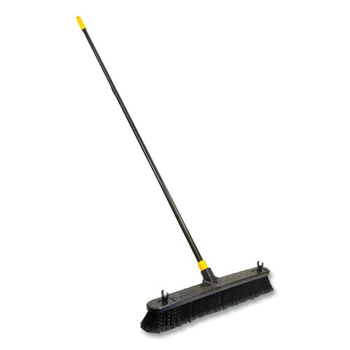 Bulldozer Smooth Surface Pushbroom, Split-tip Pet Bristles, 24 X 60, Powder Coated Handle, Black-yellow