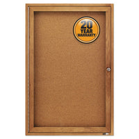 Enclosed Bulletin Board, Natural Cork-fiberboard, 24 X 36, Oak Frame