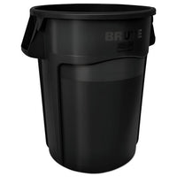 Round Brute Container, Executive Series, Plastic, 32 Gal, Black, 6-carton