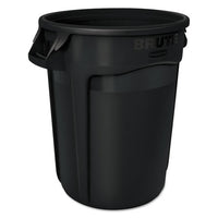 Round Brute Container, Executive Series, Plastic, 32 Gal, Black, 6-carton