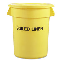 Round Brute Container With "trash Only" Imprint, Plastic, 33 Gal, Yellow