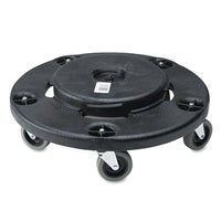 Brute Round Twist On-off Dolly, 250 Lb Capacity, 18" Dia X 6.63"h, Fits 20-55 Gallon Brute Containers, Black