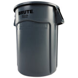 Brute Vented Trash Receptacle, Round, 44 Gal, Gray