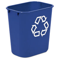 Small Deskside Recycling Container, Rectangular, Plastic, 13.63 Qt, Blue