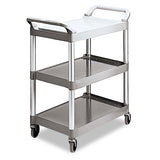 Economy Plastic Cart, Three-shelf, 18.63w X 33.63d X 37.75h, Platinum