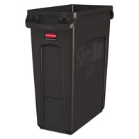 Slim Jim Receptacle With Venting Channels, Rectangular, Plastic, 23 Gal, Black