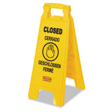 Multilingual "closed" Sign, 2-sided, Plastic, 11w X 12d X 25h, Yellow