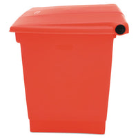 Indoor Utility Step-on Waste Container, Square, Plastic, 8 Gal, Red