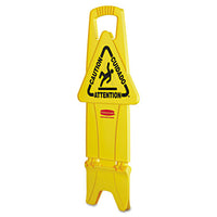 Stable Multi-lingual Safety Sign, 13w X 13 1-4d X 26h, Yellow