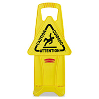 Stable Multi-lingual Safety Sign, 13w X 13 1-4d X 26h, Yellow