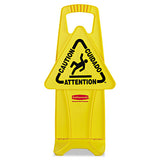 Stable Multi-lingual Safety Sign, 13w X 13 1-4d X 26h, Yellow