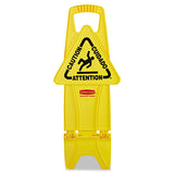 Stable Multi-lingual Safety Sign, 13w X 13 1-4d X 26h, Yellow