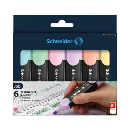 Job Pastel Highlighters, Assorted Ink Colors, Chisel Tip, Black-assorted Barrel Colors, 6-pack