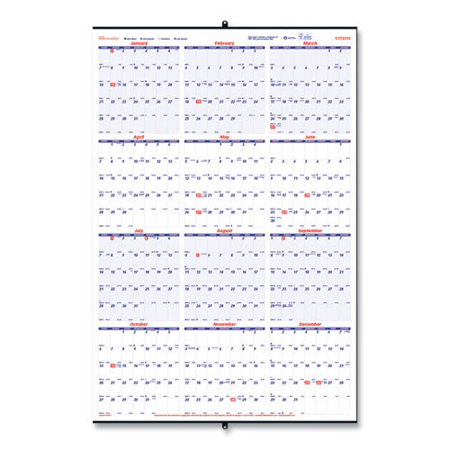 Yearly Wall Calendar, 24 X 36, White/blue Sheets, 12-month (jan To Dec): 2024