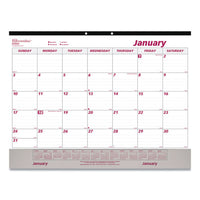 Monthly Desk Pad Calendar, 22 X 17, White-maroon, 2021