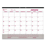 Monthly Desk Pad Calendar, 22 X 17, White-maroon, 2021