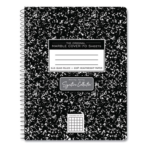 Spring Signature Composition Book, Quad 5 Sq/in Rule, Black Marble Cover, (70) 9.75 X 7.5 Sheet, 24/ct, Ships In 4-6 Bus Days