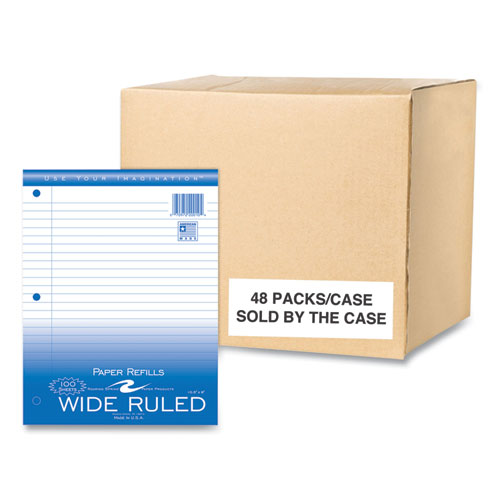 Loose Leaf Paper, 8 X 10.5, 3-hole Punched, Wide Rule, White, 100 Sheets/pack, 48 Packs/carton, Ships In 4-6 Business Days