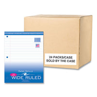 Loose Leaf Paper, 8 X 10.5, 3-hole Punched, Wide Rule, White, 150 Sheets/pack, 24 Packs/carton, Ships In 4-6 Business Days